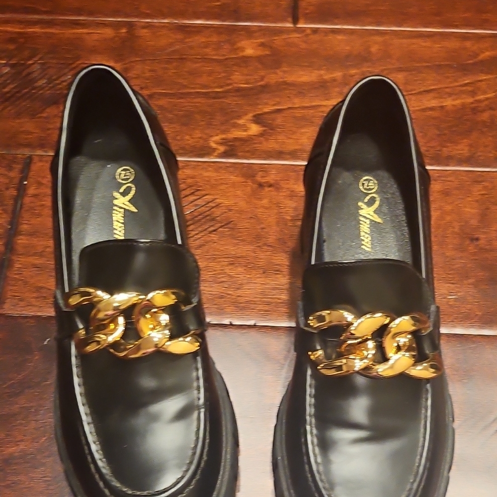 Element Black Flats with Gold Chain Detail